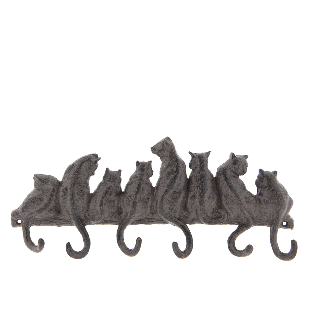 Clayre & Eef   | Wandkapstok 6 haken Katten Bruin 36x5x16 cm | 6Y3207