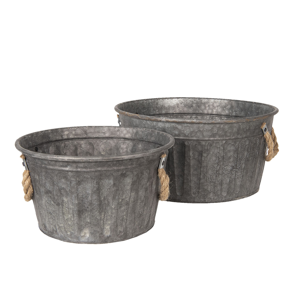 Clayre & Eef   | Decoratie Emmer Set van 2 Grijs ø 35x17 / ø 27x15 cm | 6Y3735