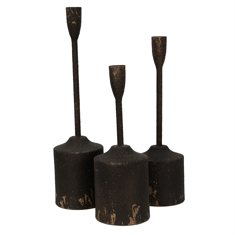 Clayre & Eef   | Kandelaar (set van 3) Zwart ø 9x35 / ø 9x30 / ø 9x25 cm | 6Y5474