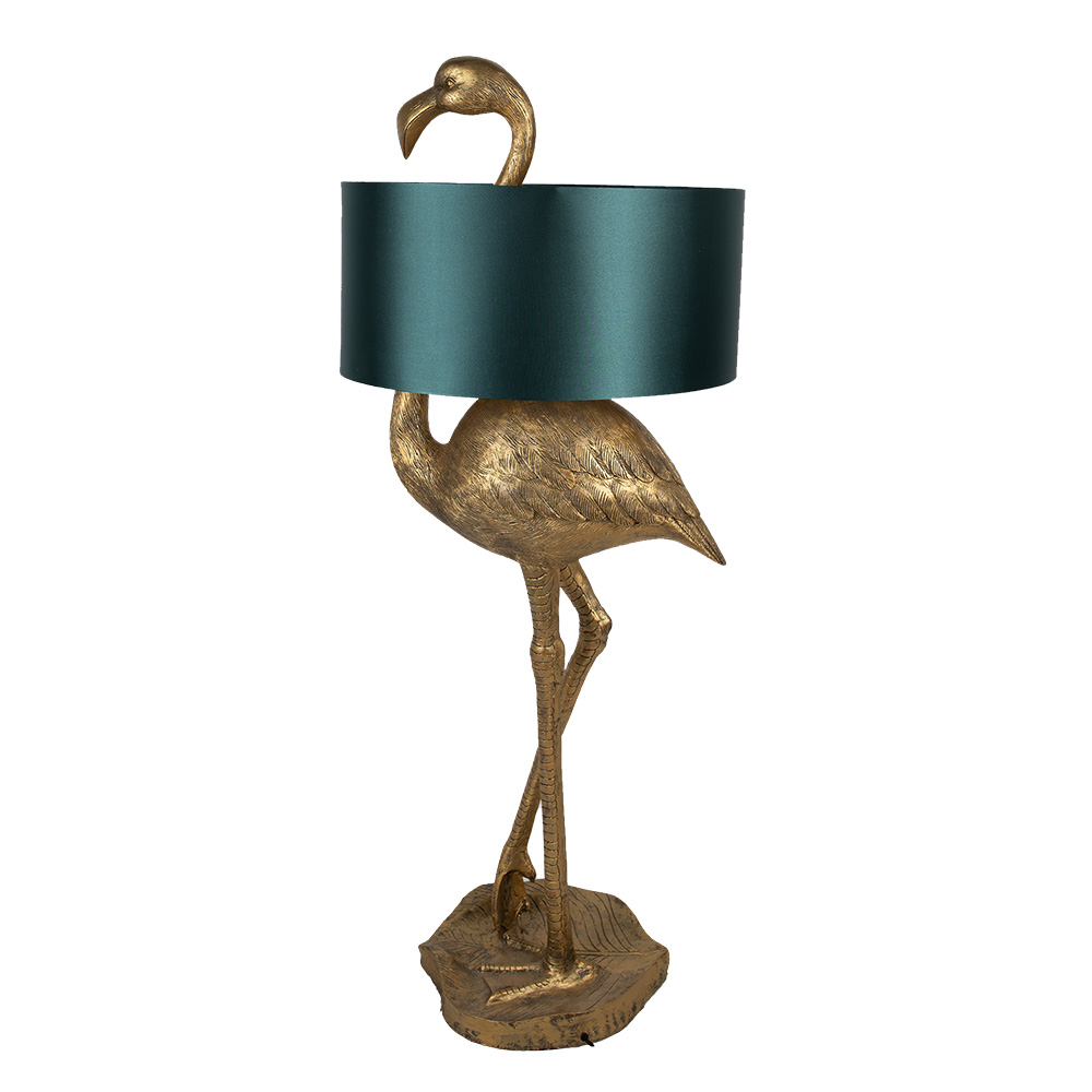 Clayre & Eef   | Vloerlamp Flamingo Goudkleurig Groen 55x40x142 cm E27/max 1x60W | 5LMC0021