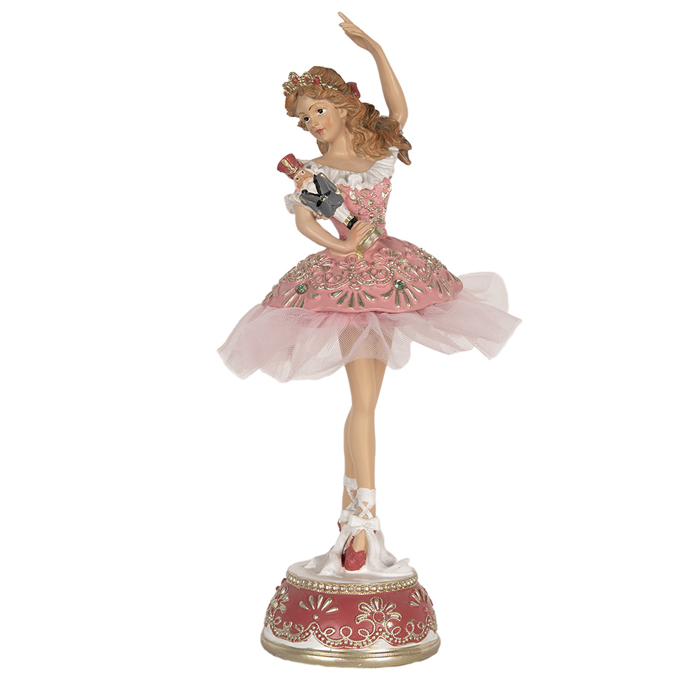 Clayre & Eef   | Decoratie Beeld Ballerina Roze Wit 10x8x29 cm | 6PR4906