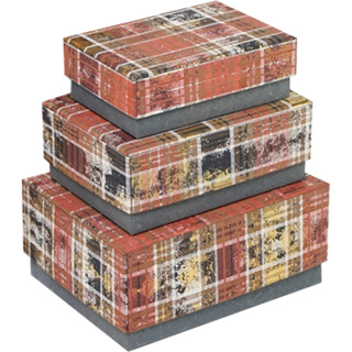 Dekoratief | Set 3 dozen RH 'Rustic Check', karton/glas, 23x18x11cm | A239077