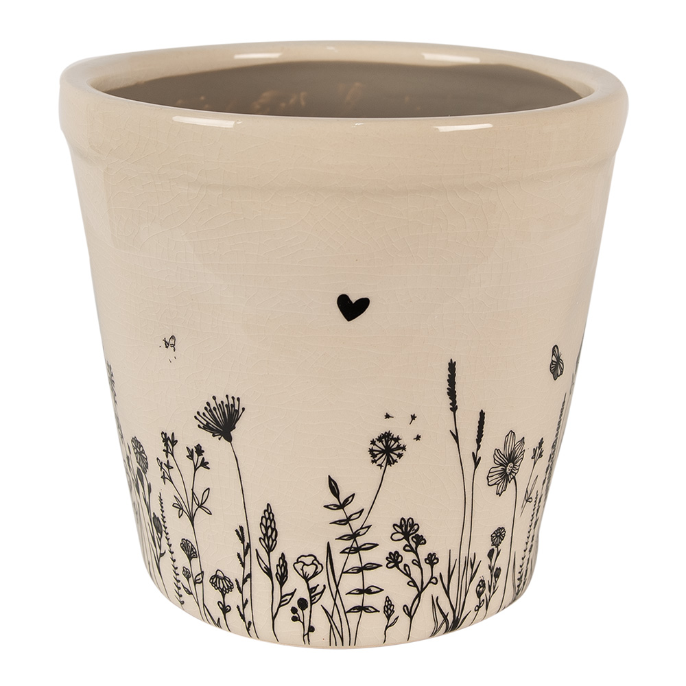 Clayre & Eef   | Bloempot Binnen Beige, Zwart ø 15x14 cm | 6CEFAF0001M