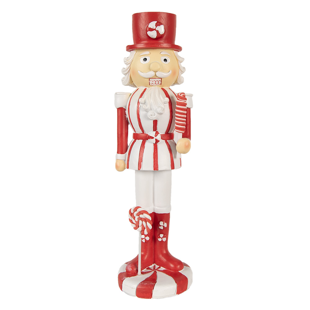 Clayre & Eef   | Kerstdecoratie Beeld Notenkraker Rood Wit 7x7x23 cm | 6PR3985