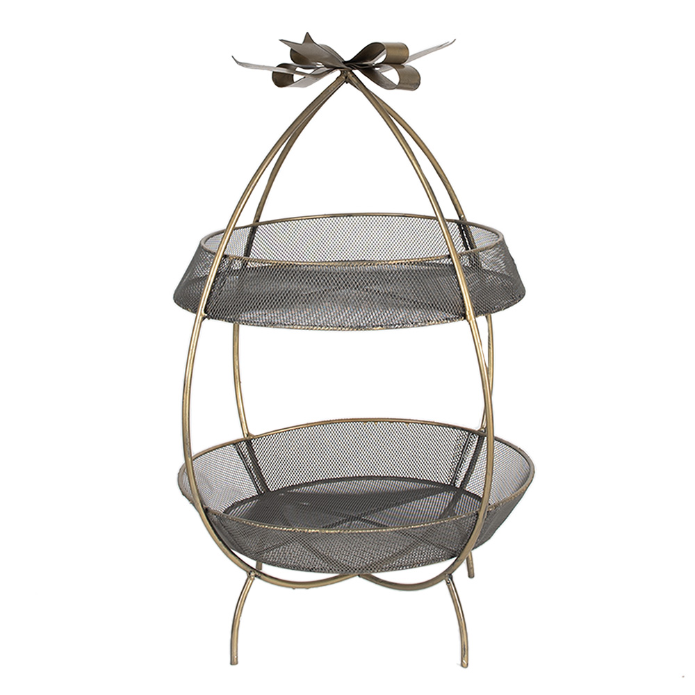 Clayre & Eef   | Etagère 2 laags Goudkleurig ø 34x51 cm | 6Y5326