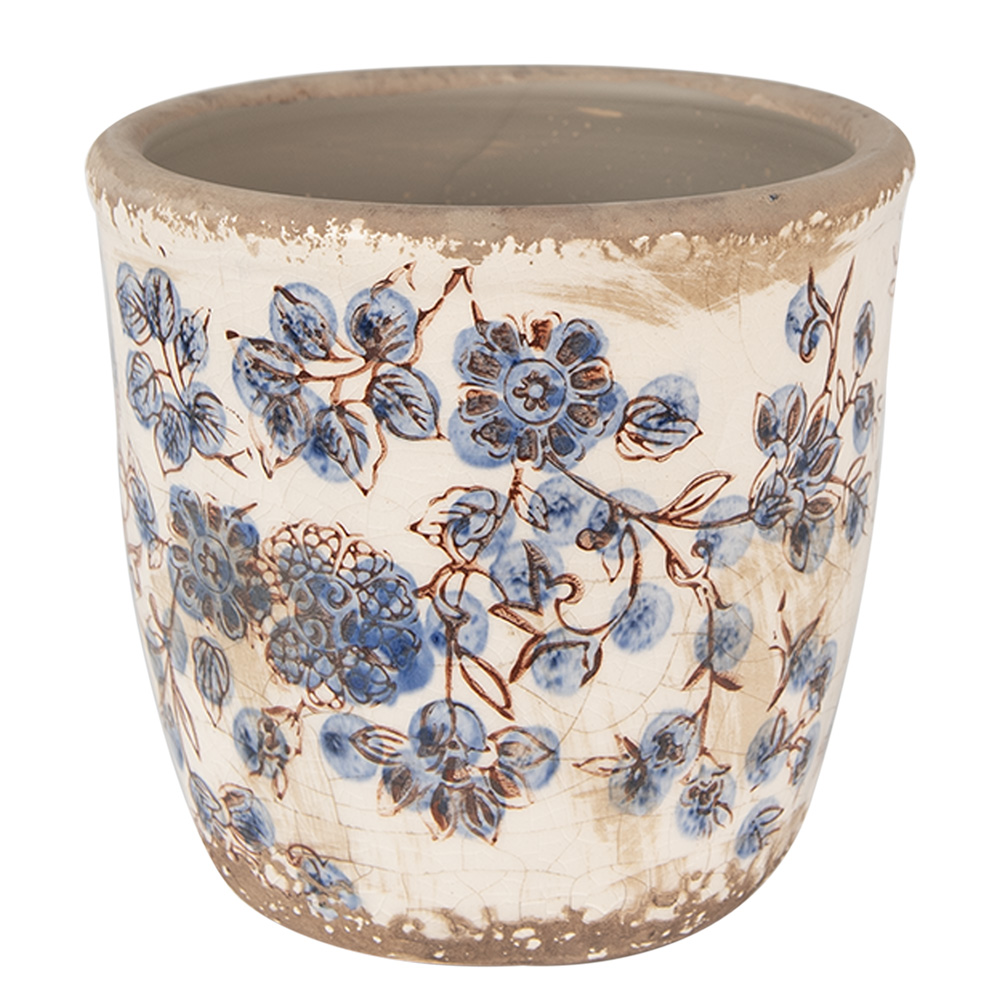 Clayre & Eef   | Bloempot Binnen Beige Blauw ø 11x10 cm | 6CE1619XS