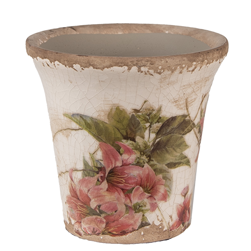 Clayre & Eef   | Bloempot Binnen Beige Roze ø 9x8 cm | 6CE1627S