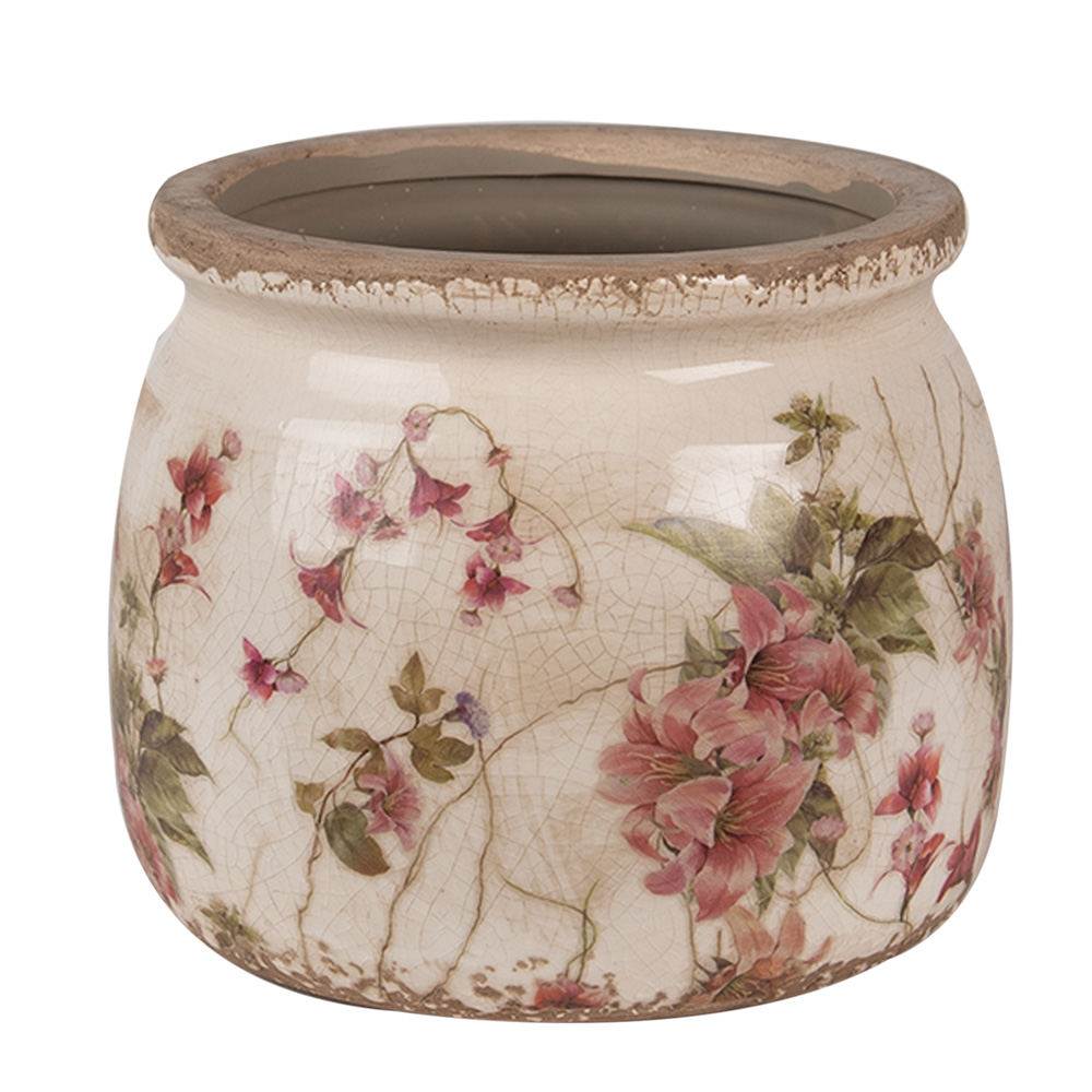 Clayre & Eef   | Bloempot Binnen Beige Roze ø 16x13 cm | 6CE1628M