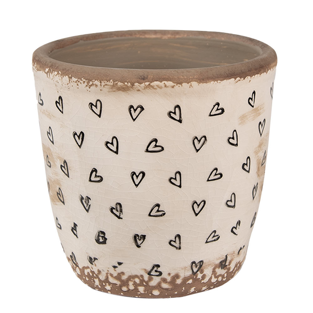 Clayre & Eef   | Bloempot Binnen Beige Zwart ø 13x12 cm | 6CE1652S