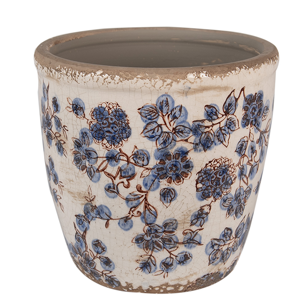 Clayre & Eef   | Bloempot Binnen Beige Blauw ø 17x16 cm | 6CE1619L