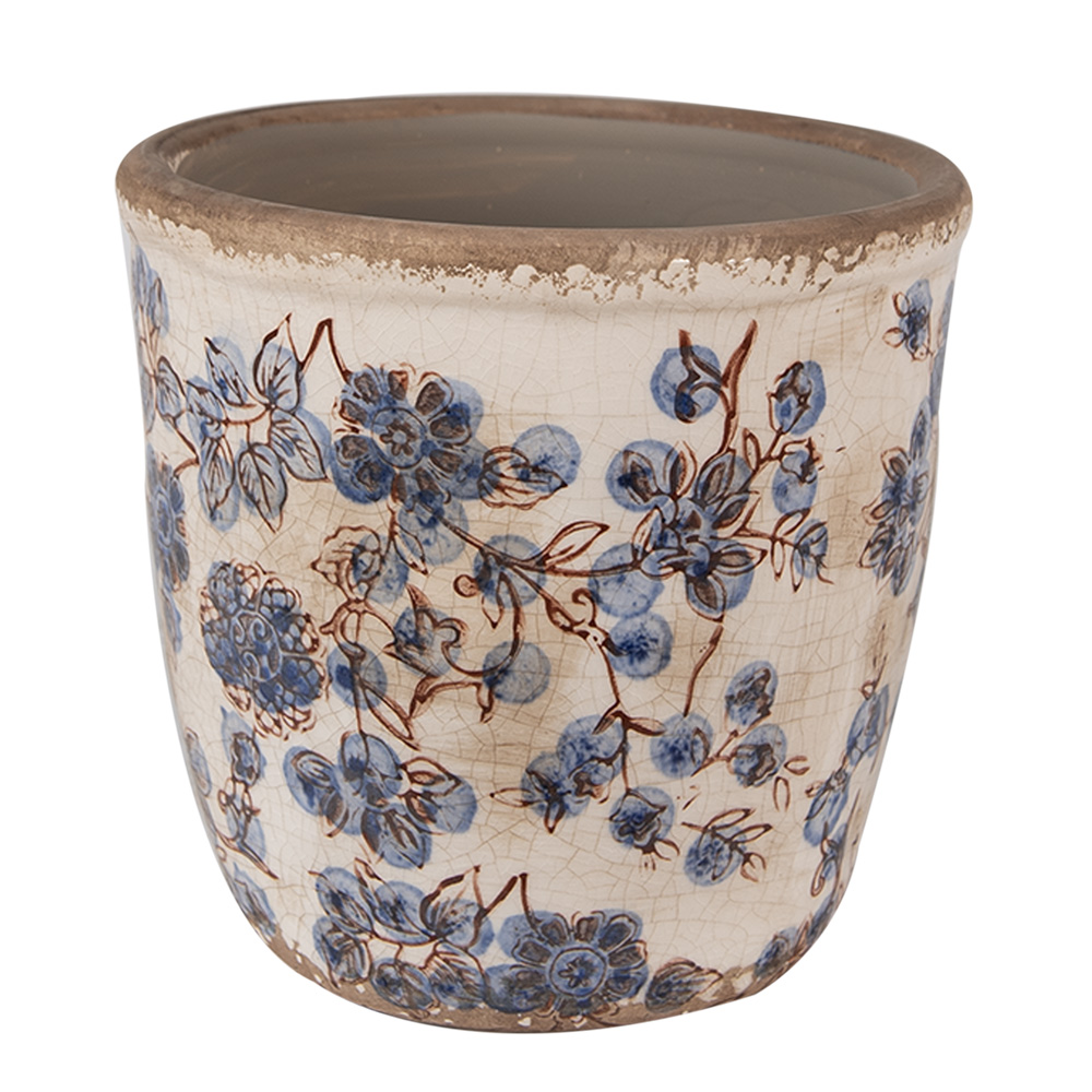 Clayre & Eef   | Bloempot Binnen Beige Blauw ø 14x14 cm | 6CE1619M