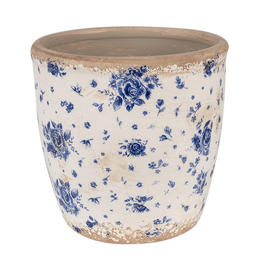 Clayre & Eef   | Bloempot Binnen Beige Blauw ø 16x16 cm | 6CE1658L