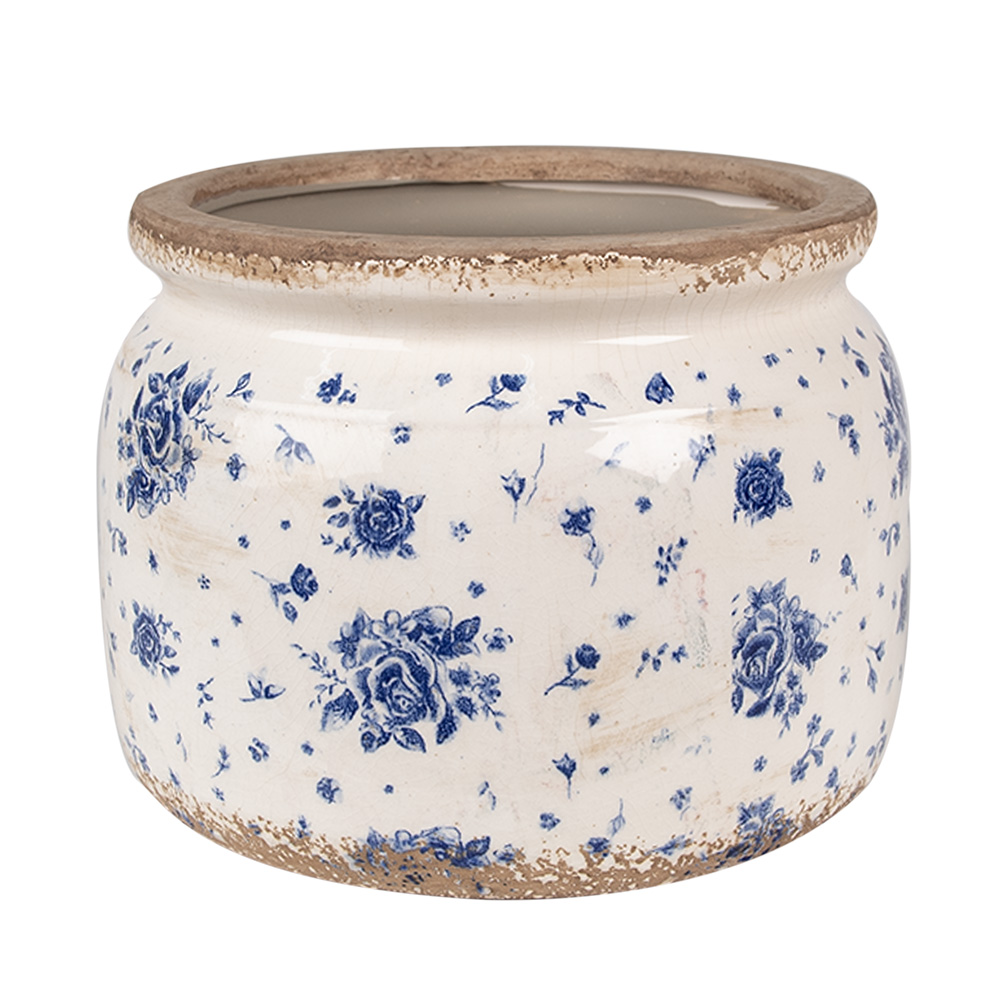 Clayre & Eef   | Bloempot Binnen Beige Blauw ø 20x15 cm | 6CE1659L