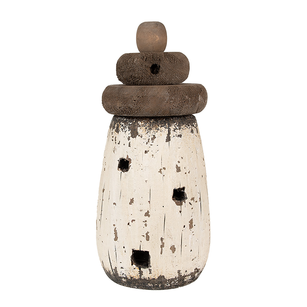 Clayre & Eef   | Decoratie Vuurtoren Wit Bruin ø 11x23 cm | 6H2335