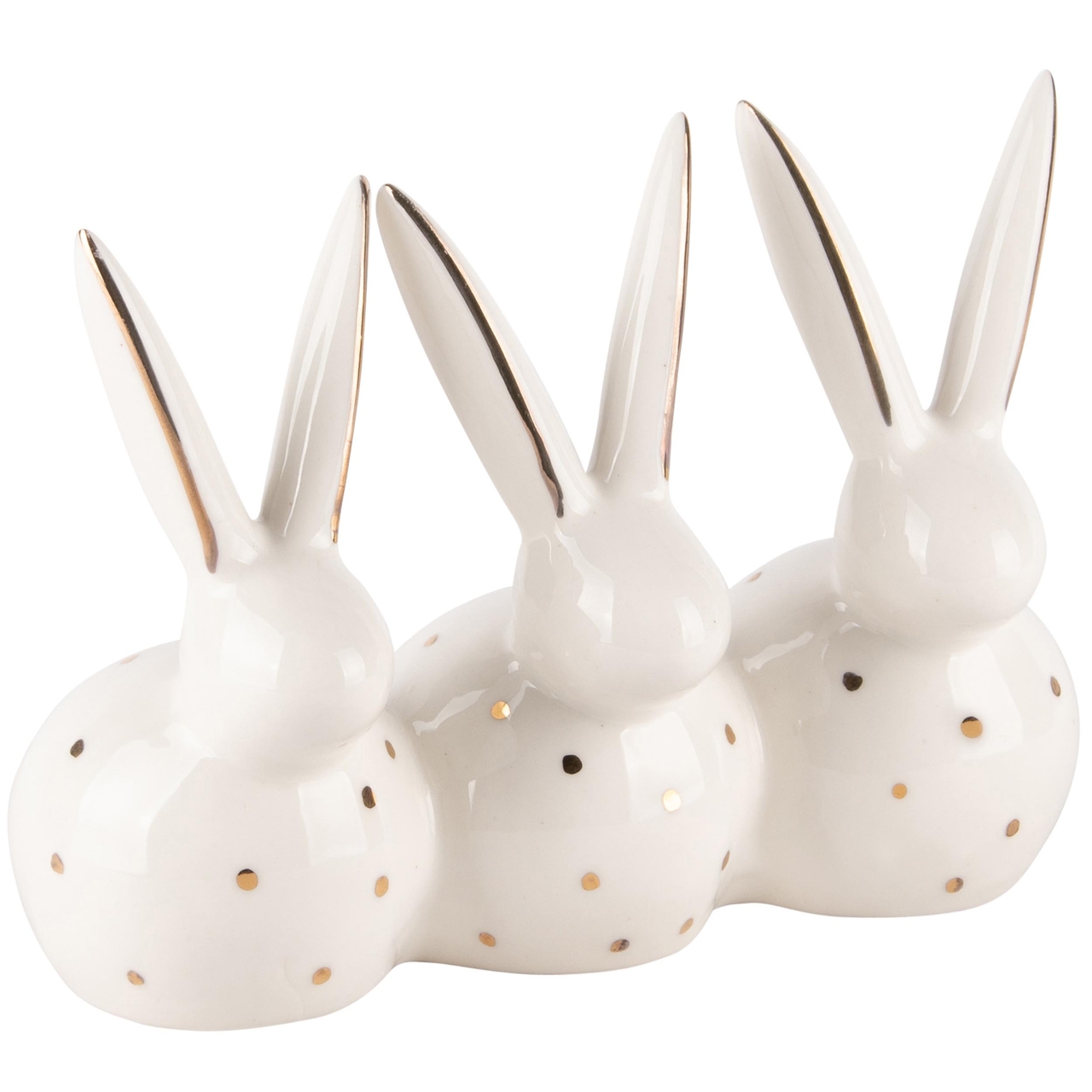 Dekoratief | Trio bunny's, wit/goud, porselein, 14x7x11cm | A240157