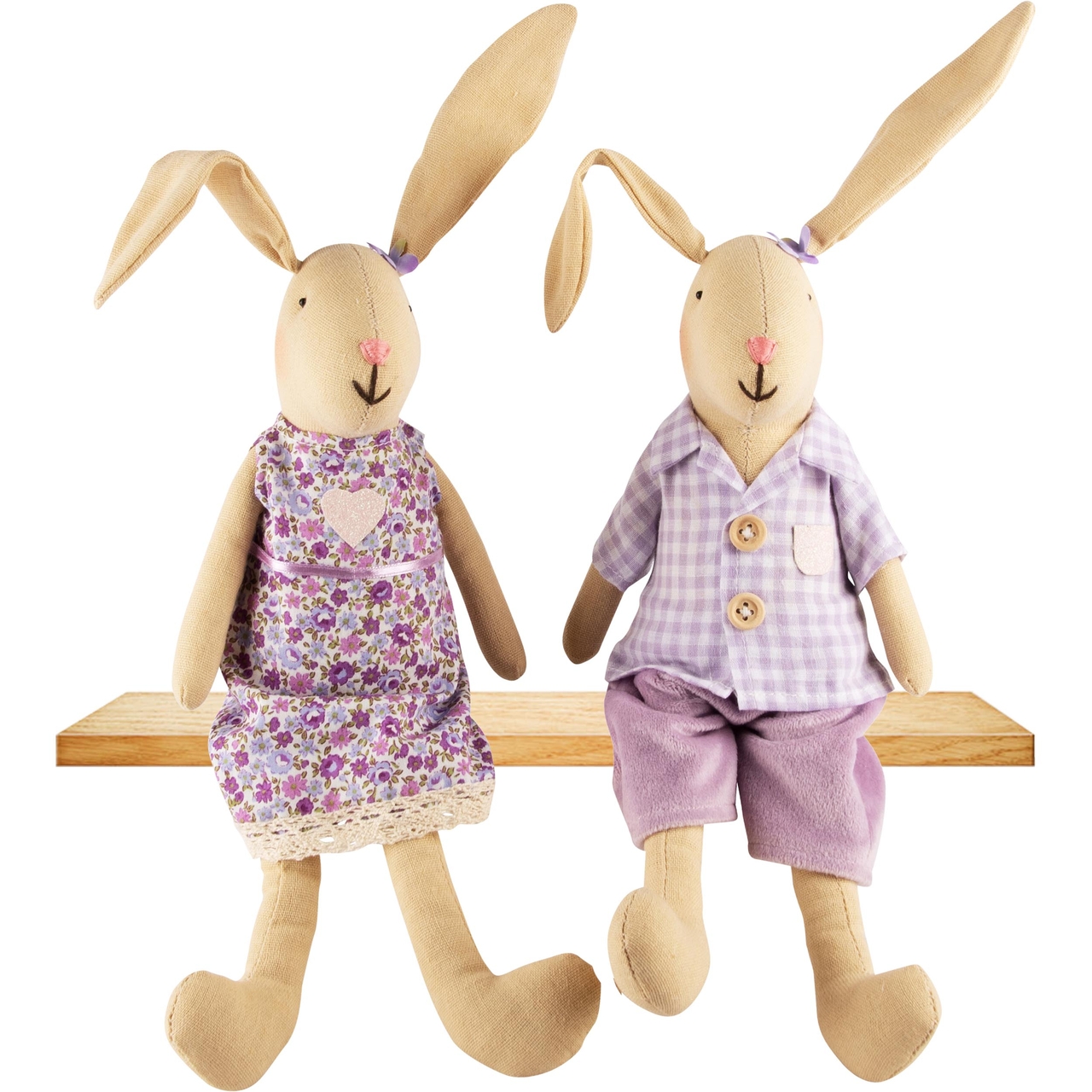 Dekoratief | Bunny zittend, lila, stof, 30cm, set van 2 stuks | A240197