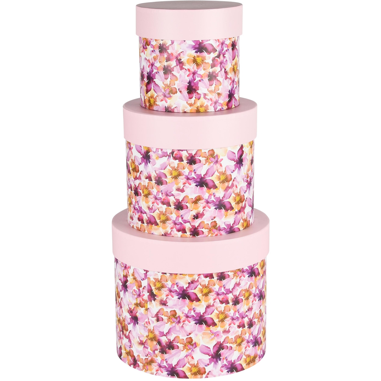 Dekoratief | Set 3 tondozen rond 'Purple Flowers Fair', karton, 23x23x20cm | A240216