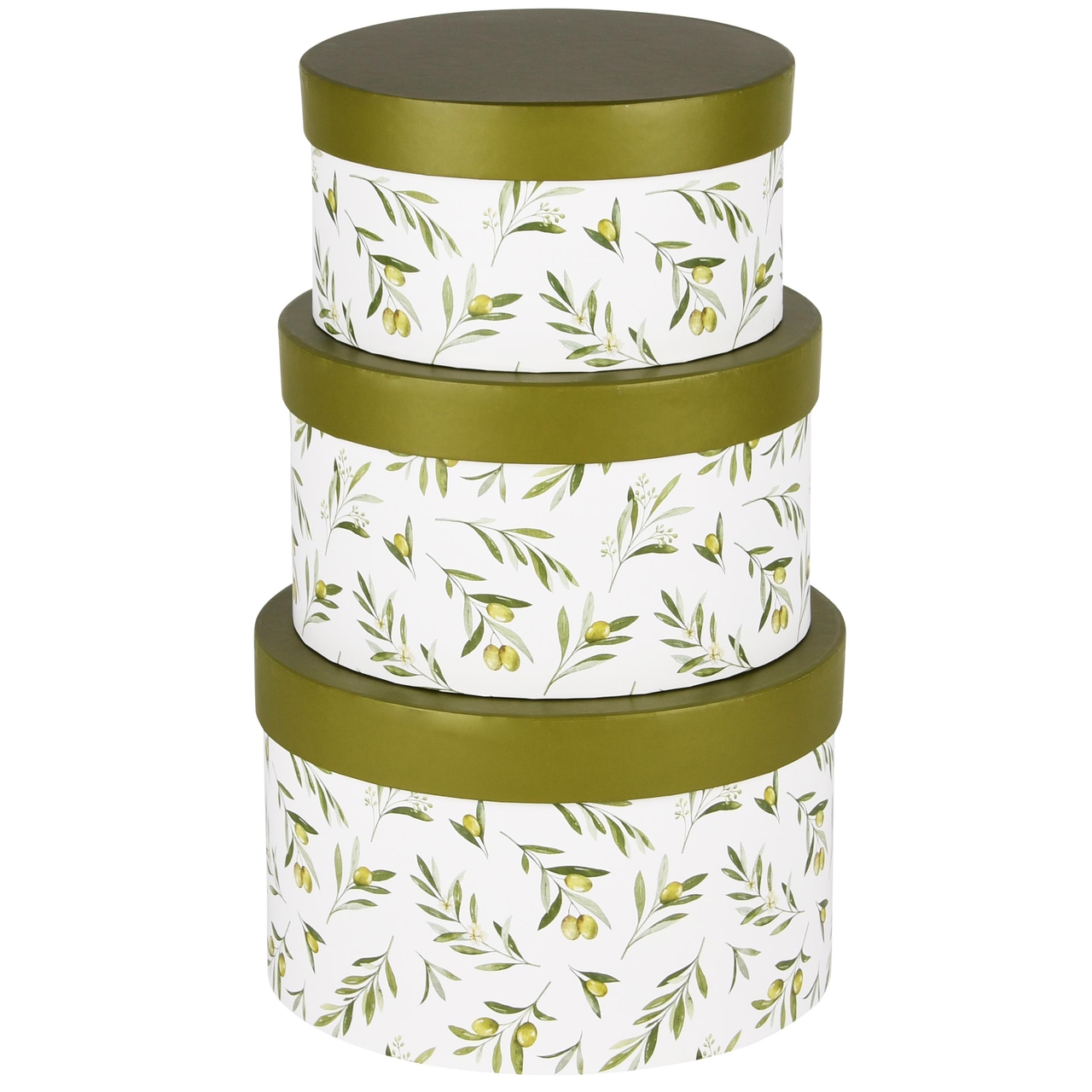 Dekoratief | Set 3 dozen rond 'Olives', karton, 21x21x13cm | A240221