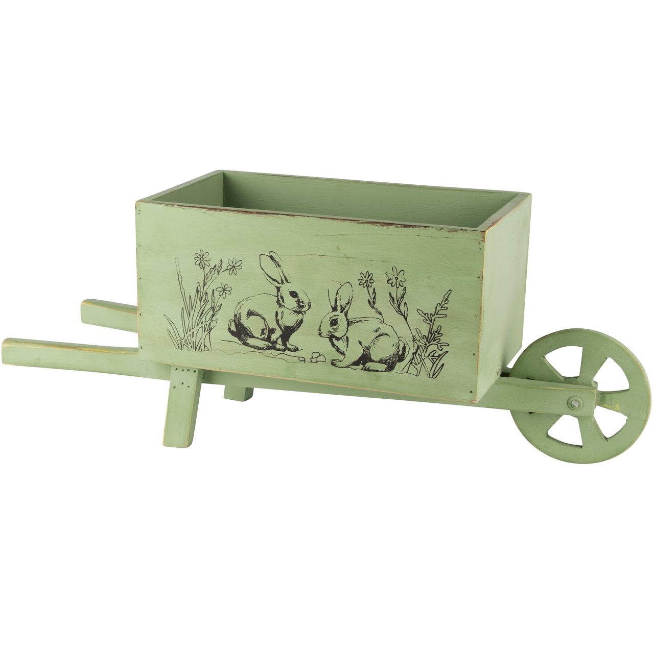 Dekoratief | Kruiwagen m/bunny, groen, hout, 49x15x13cm | A240249