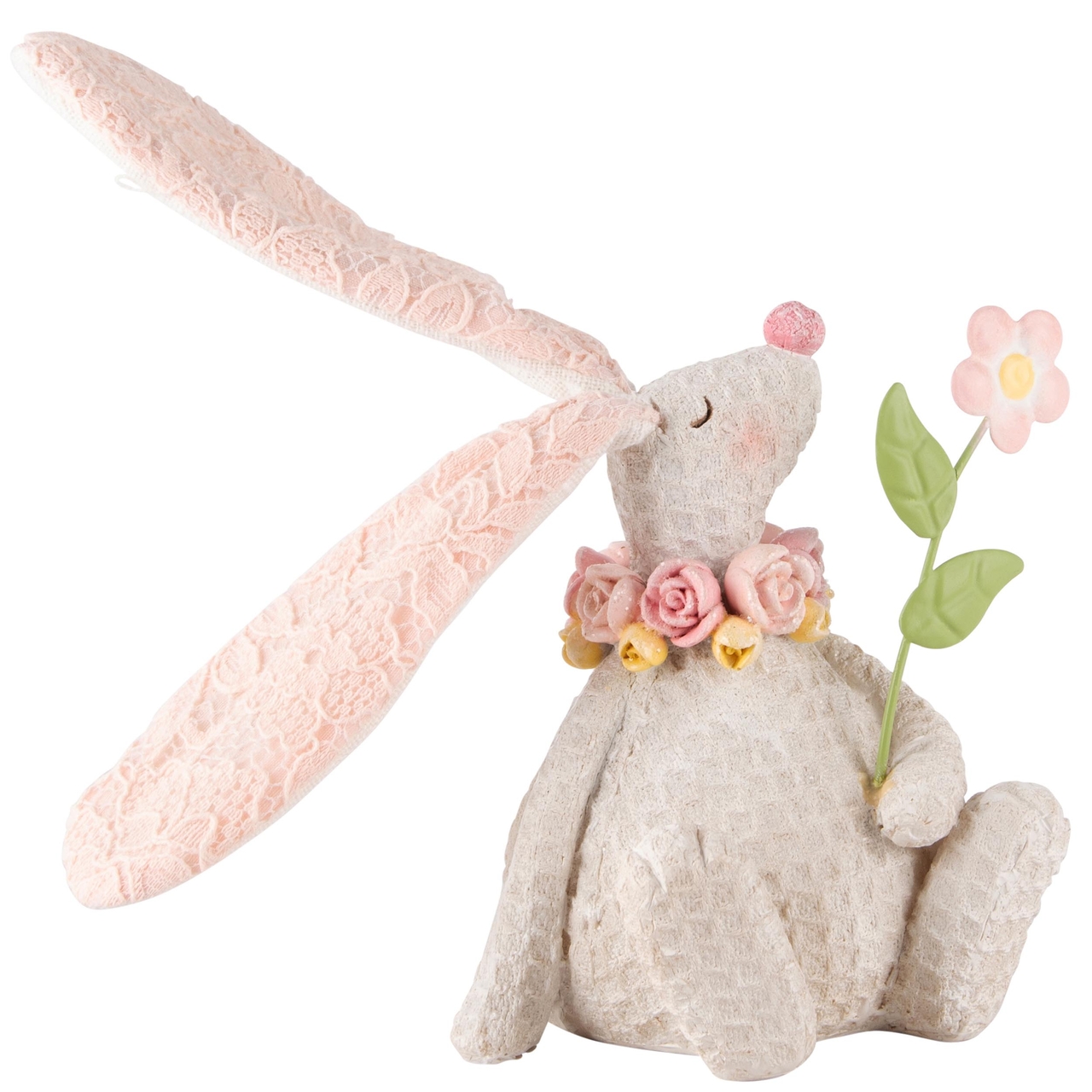 Dekoratief | Bunny zittend m/bolemen, wit, resina, 12x9x19cm | A240476