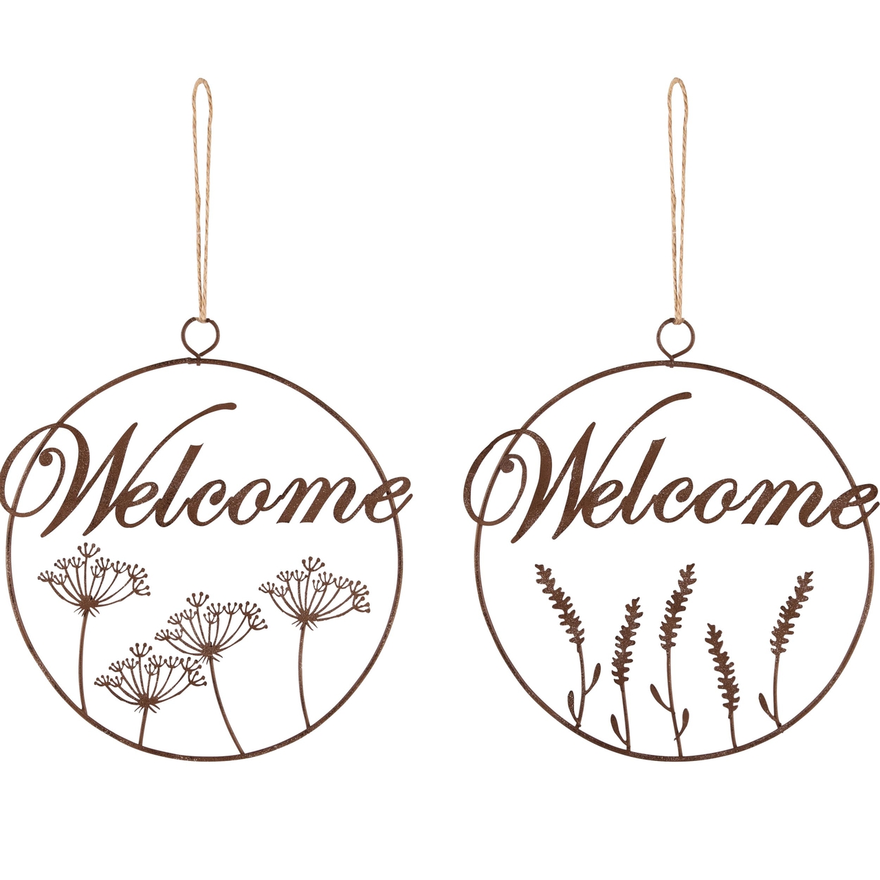 Dekoratief | Hanger ring 'Welcome', roest, metaal, 18x18cm, set van 2 stuks | A240547