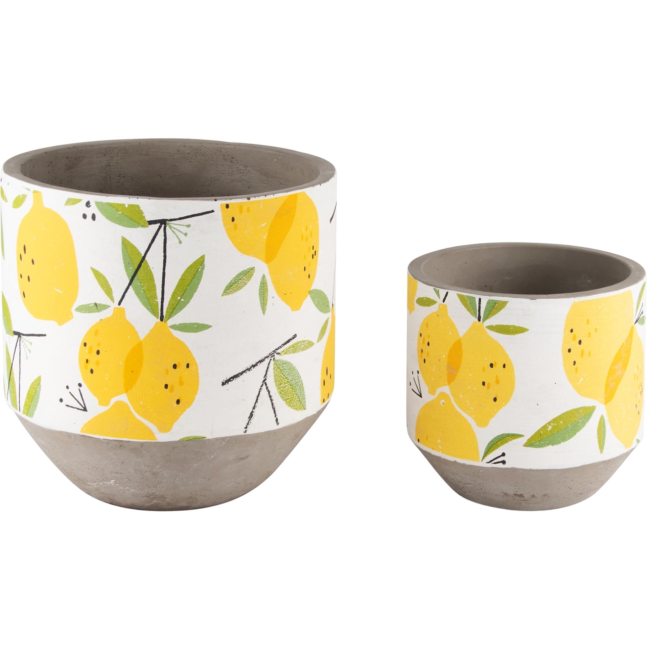 Dekoratief | Set 2 Bloempots 'Lemon', wit/geel, cement, 17x17x17cm | A240771