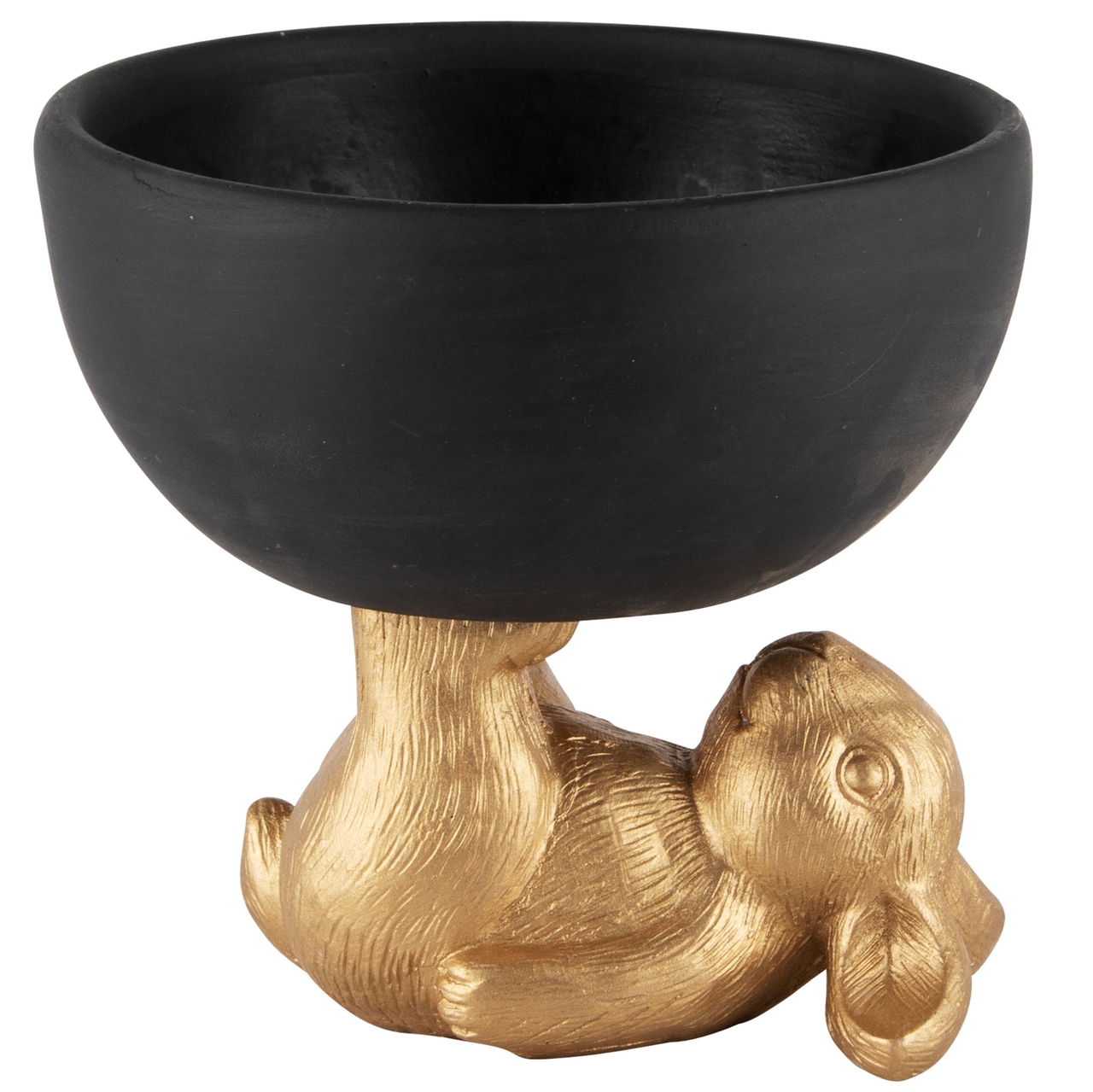 Dekoratief | Bunny m/Bloempot, zwart/goud, resina, 15x15x14cm | A240773