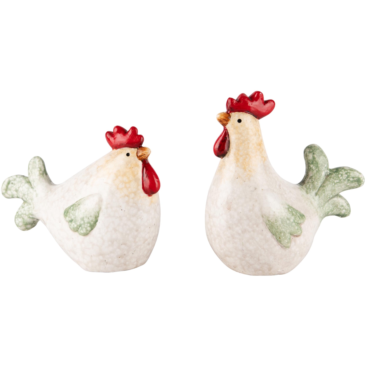 Dekoratief | Haan/hen wit/rood, TC, 10x6x4cm, set van 2 stuks | A240918