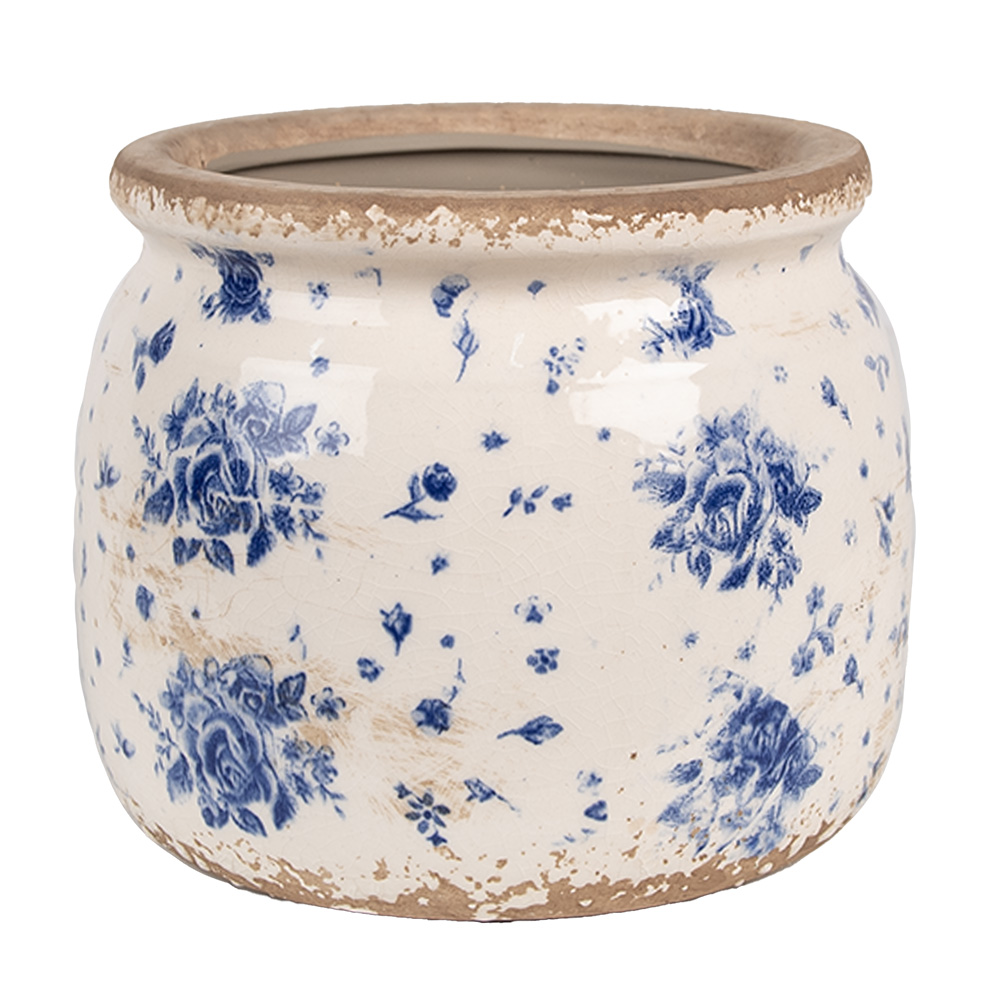 Clayre & Eef   | Bloempot Binnen Beige Blauw ø 16x13 cm | 6CE1659M