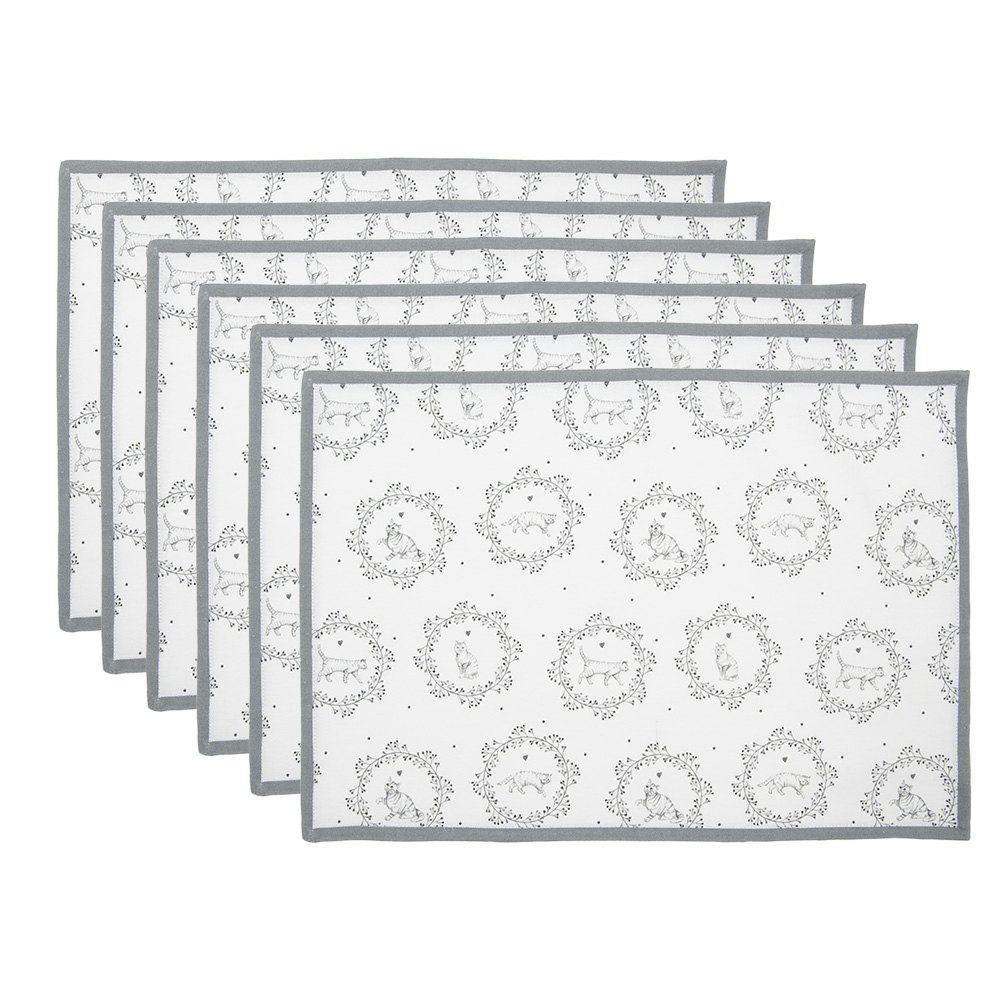 Clayre & Eef   | Placemats Set van 6 Wit Grijs 48x33 cm | LGC40