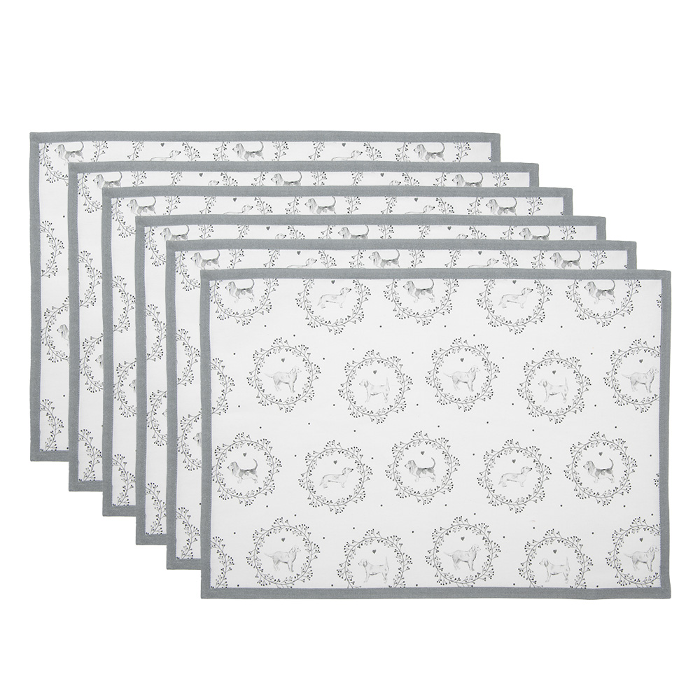 Clayre & Eef   | Placemats Set van 6 Wit Grijs 48x33 cm | LGD40