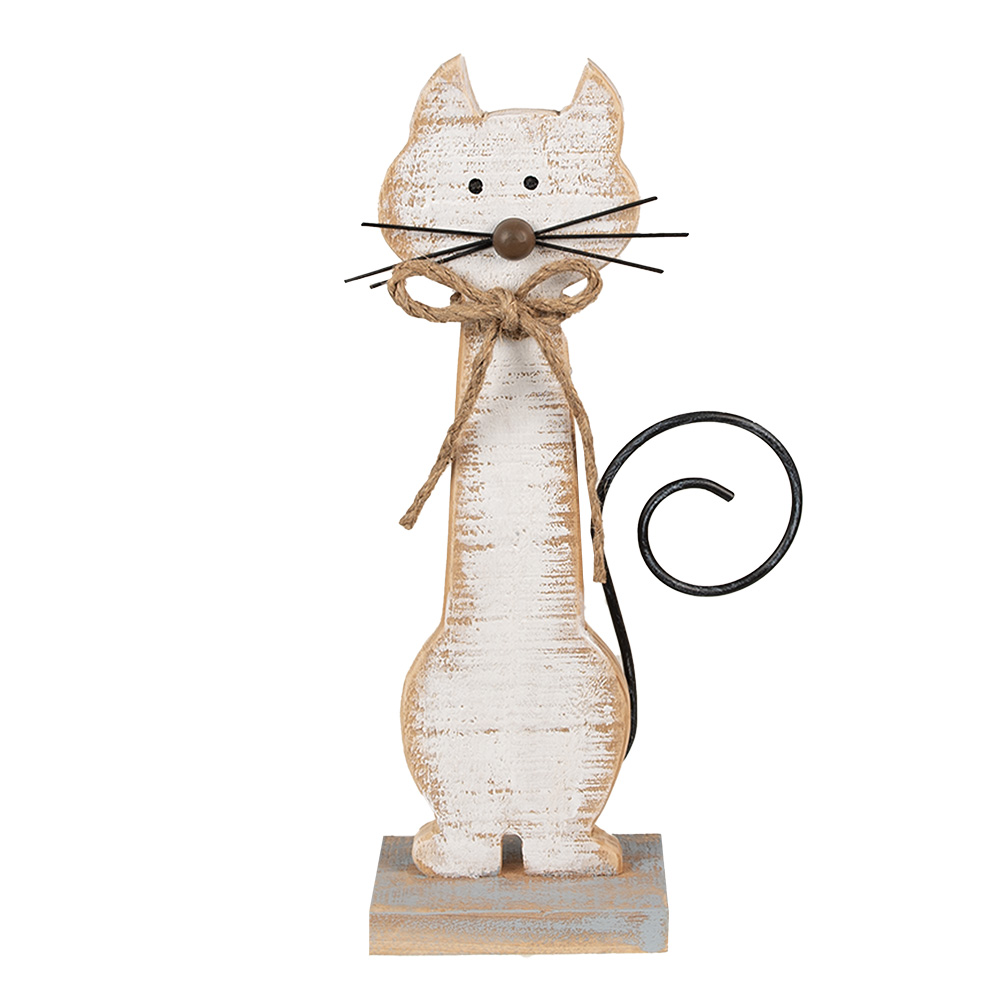 Clayre & Eef   | Decoratie Beeld Kat Wit 21x8x38 cm | 6Y5594