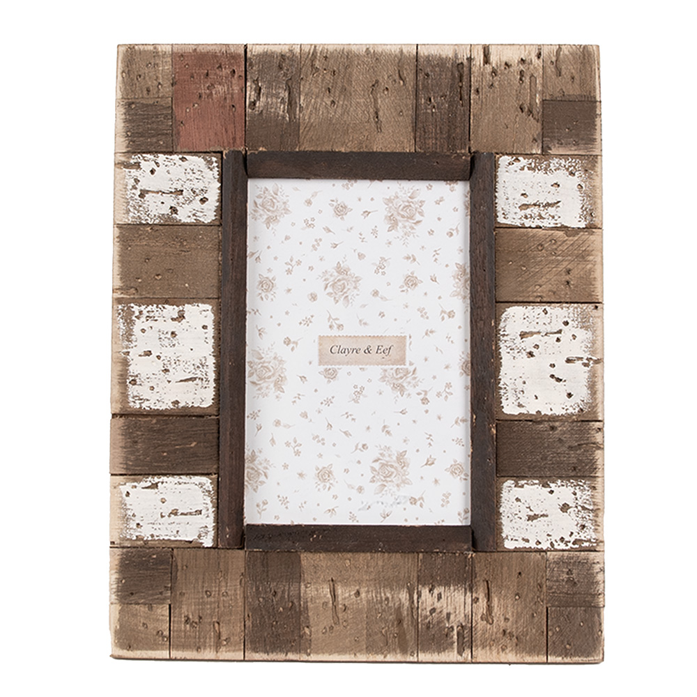 Clayre & Eef   | Fotolijst Bruin Wit 20x2x25 cm / 10x15 cm | 2F1093