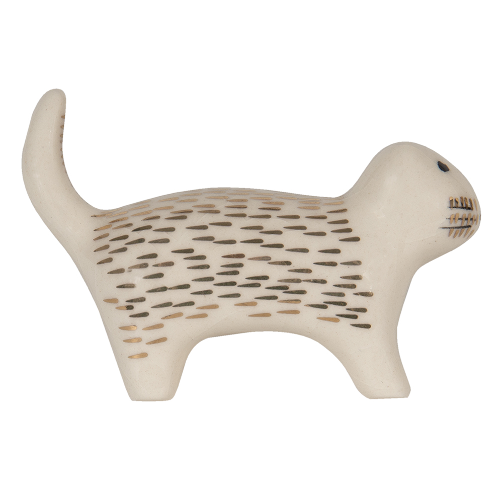 Clayre & Eef   | Deurknop Kat Wit Goudkleurig 8x4x5 cm | 65070