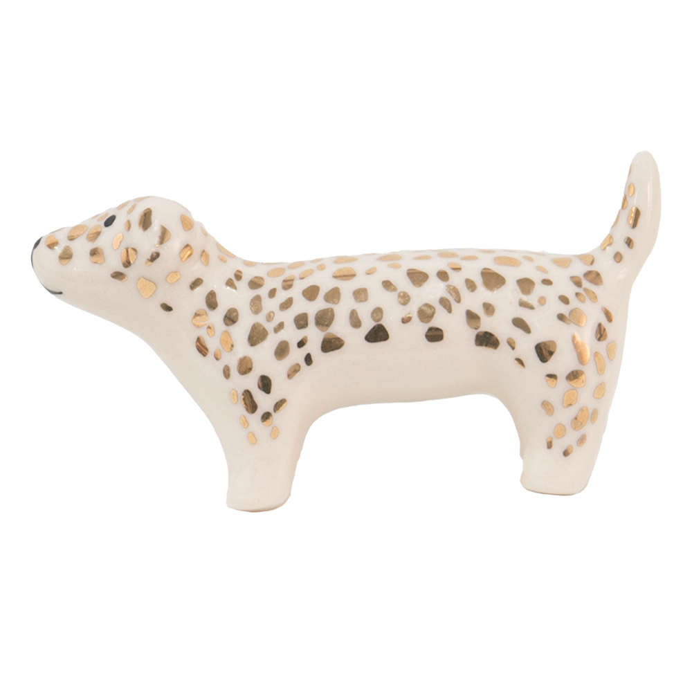 Clayre & Eef   | Deurknop Hond Wit Goudkleurig 8x3x4 cm | 65071