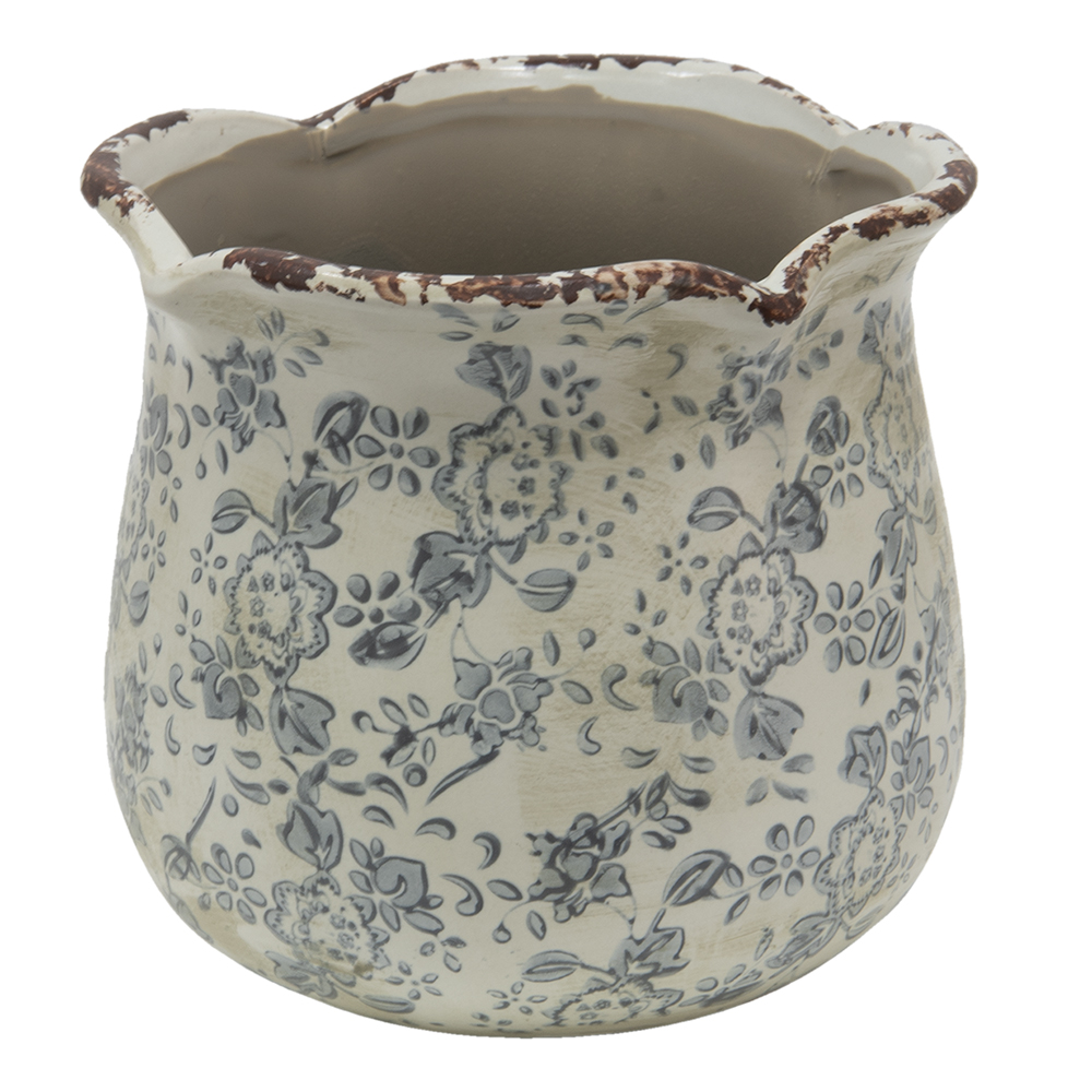 Clayre & Eef   | Bloempot Binnen Beige, Grijs ø 18x17 cm | 6CE0870L