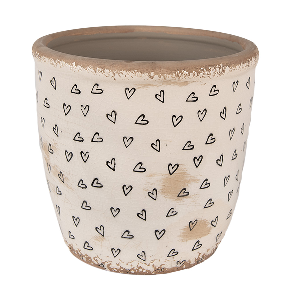 Clayre & Eef   | Bloempot Binnen Beige Zwart ø 16x16 cm | 6CE1652L