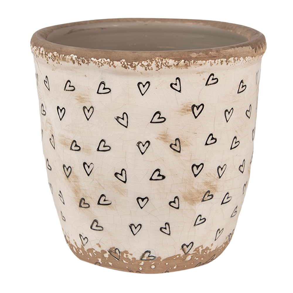 Clayre & Eef   | Bloempot Binnen Beige Zwart ø 14x13 cm | 6CE1652M