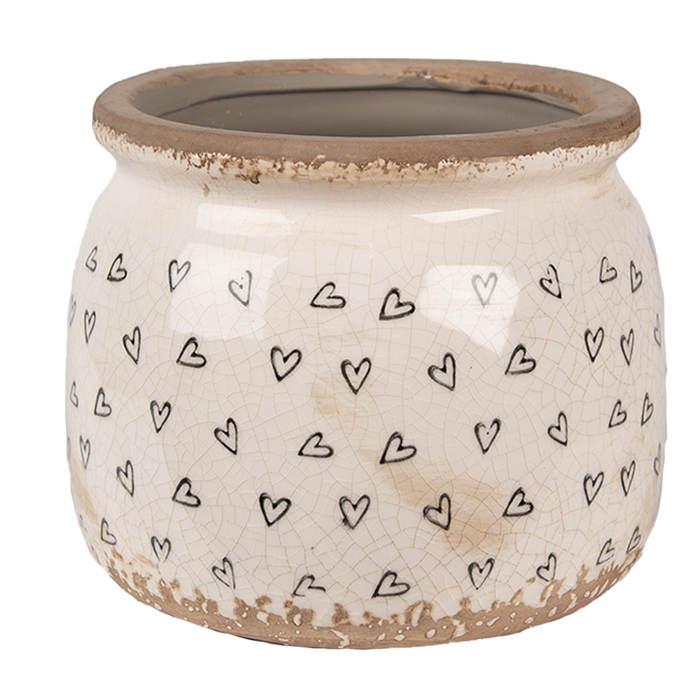 Clayre & Eef   | Bloempot Binnen Beige Zwart ø 16x13 cm | 6CE1653M