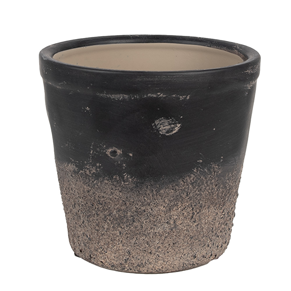 Clayre & Eef   | Bloempot Binnen Zwart Bruin ø 15x14 cm | 6CE1719M