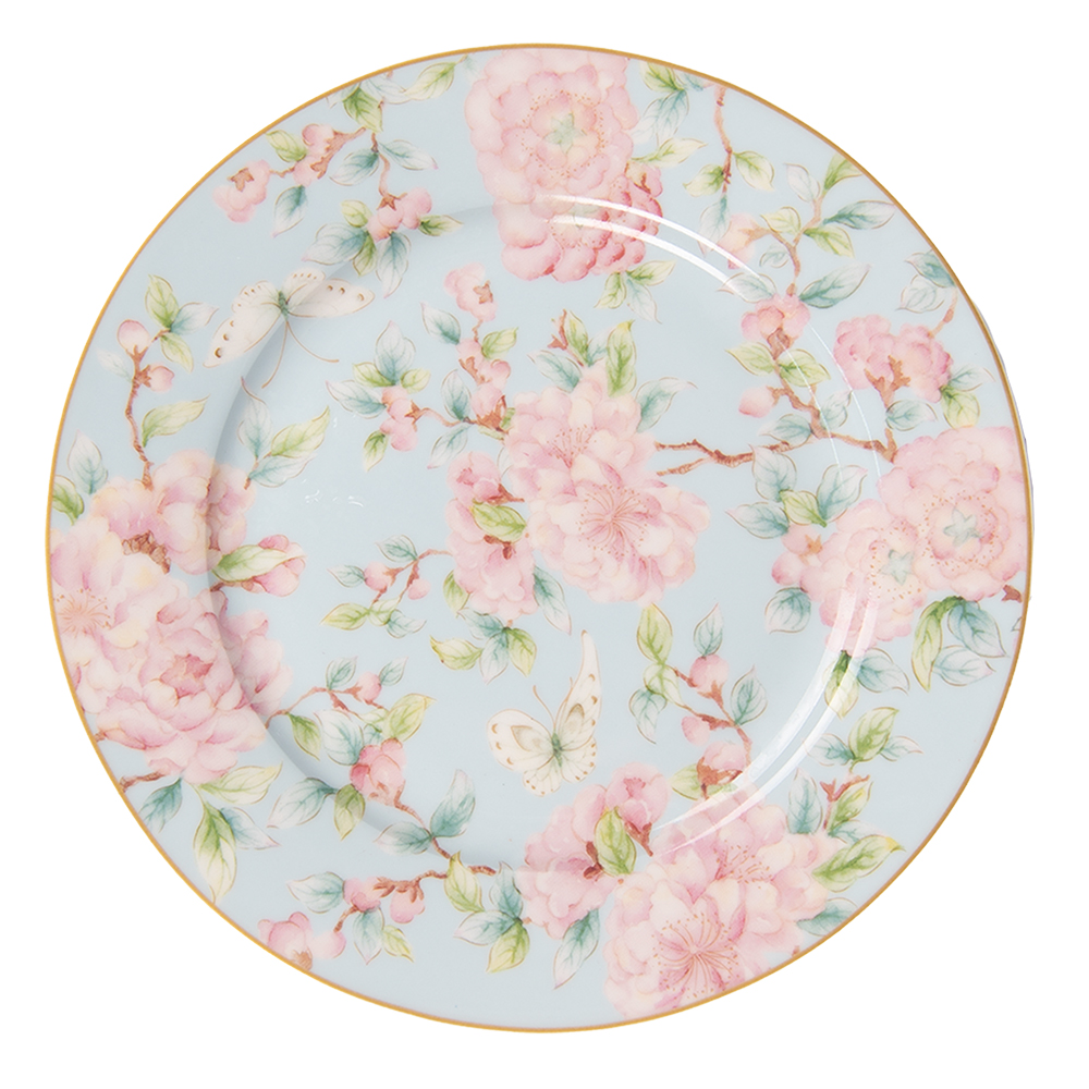 Clayre & Eef   | Servies Ontbijtbord Groen, Roze ø 19x2 cm | 6CEDP0126