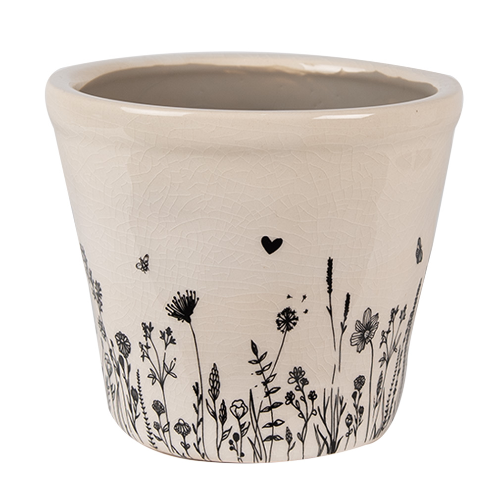 Clayre & Eef   | Bloempot Binnen Beige, Zwart ø 12x11 cm | 6CEFAF0001S