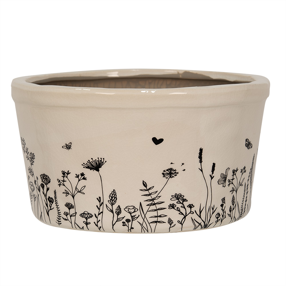 Clayre & Eef   | Bloempot Binnen Beige, Zwart ø 20x11 cm | 6CEFAF0002L