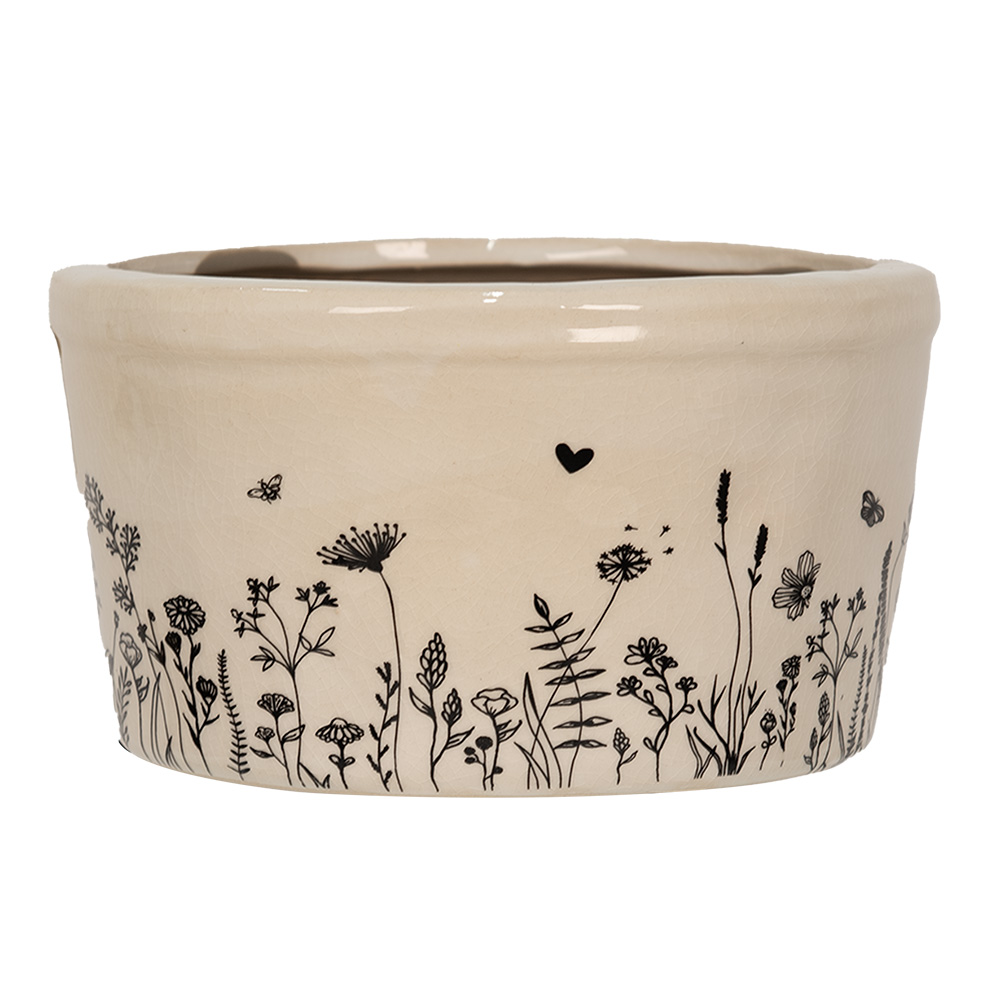 Clayre & Eef   | Bloempot Binnen Beige, Zwart ø 16x9 cm | 6CEFAF0002M