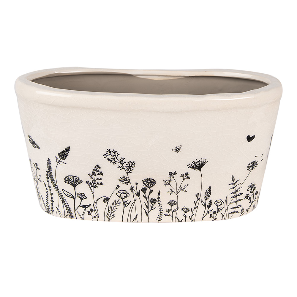 Clayre & Eef   | Bloempot Binnen Beige, Zwart 27x13x14 cm | 6CEFAF0003L