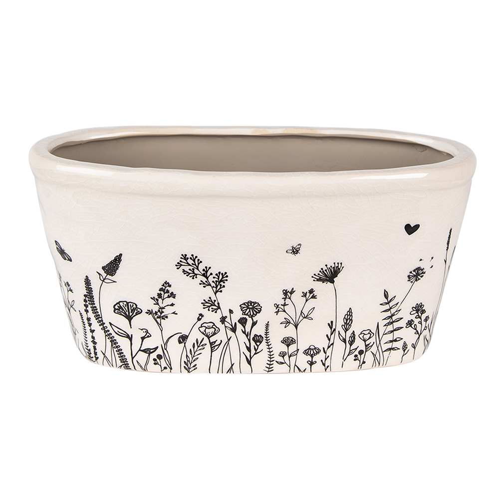 Clayre & Eef   | Bloempot Binnen Beige Zwart 23x11x11 cm | 6CEFAF0003M