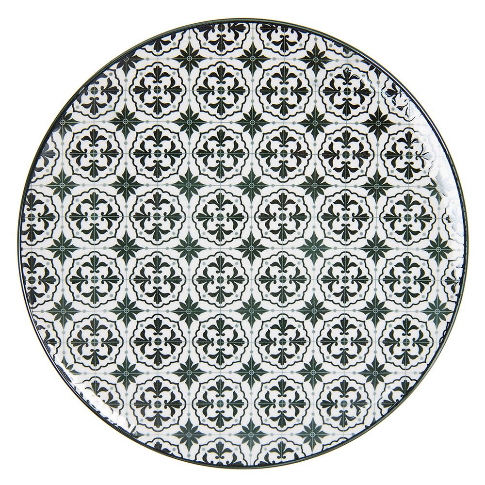 Clayre & Eef   | Servies Dinerbord Wit Zwart ø 26x2 cm | 6CEFP0047