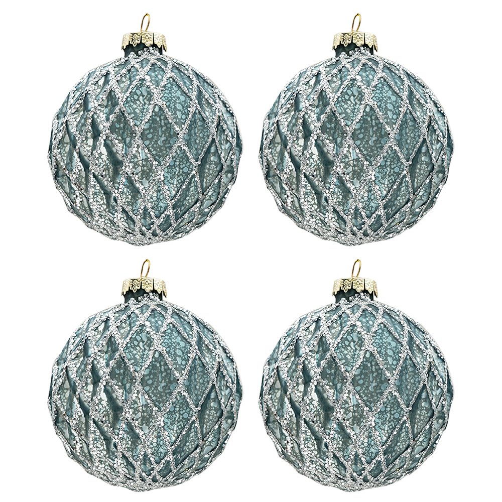 Clayre & Eef   | Kerstballen Set van 4 Blauw ø 8x8 cm | 6GL3273