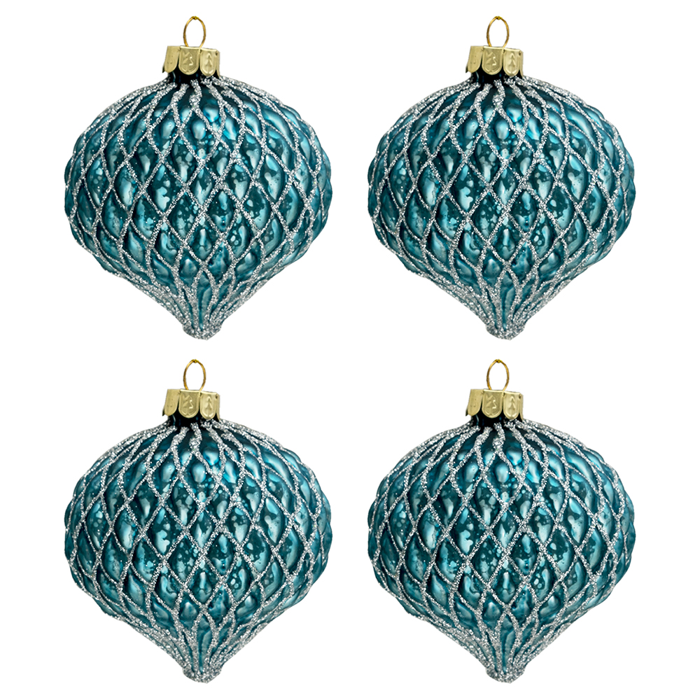 Clayre & Eef   | Kerstballen Set van 4 Blauw ø 8x9 cm | 6GL3286