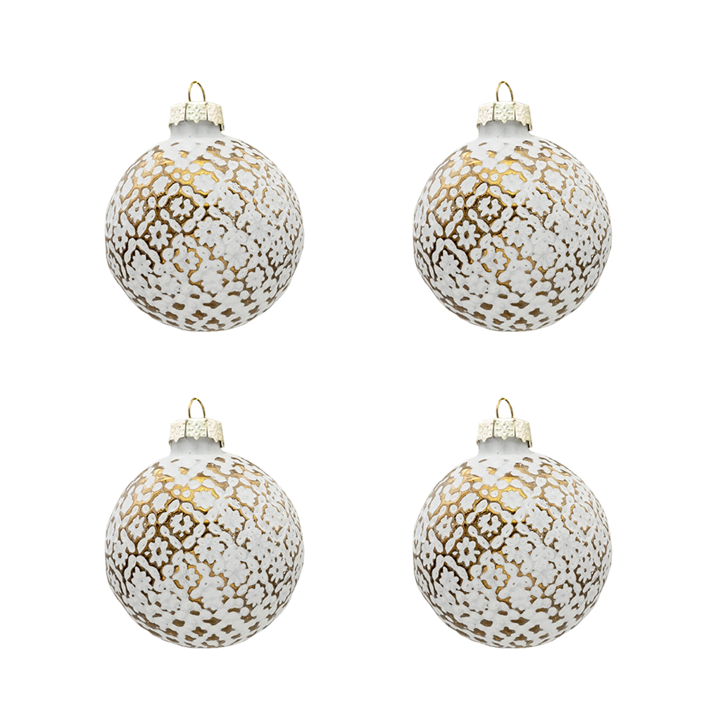 Clayre & Eef   | Kerstballen Set van 4 Goudkleurig, Wit ø 6x6 cm | 6GL3292